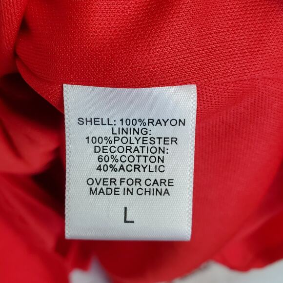 New York & Company L Cottage Ruffle Tier Dress Red Multi Crochet Top Flare Skirt - Picture 9 of 16